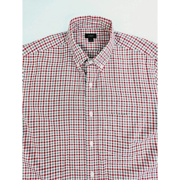J. Crew Size Small Men Red White Gray Check Button Down Long Sleeve Cotton Shirt - Picture 10 of 10